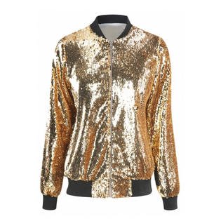 Women Sequins Decorated Zipper Jacket
