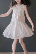 Kids Girls Fluffy Lace Round Neck Summer Dress