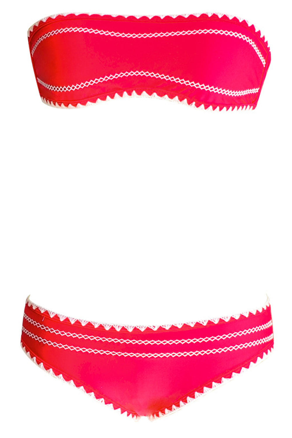 Women Off Neck Elastic Waist Trim Contrast Two Piece Swimwear
