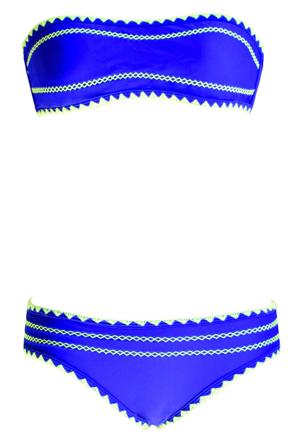 Women Off Neck Elastic Waist Trim Contrast Two Piece Swimwear
