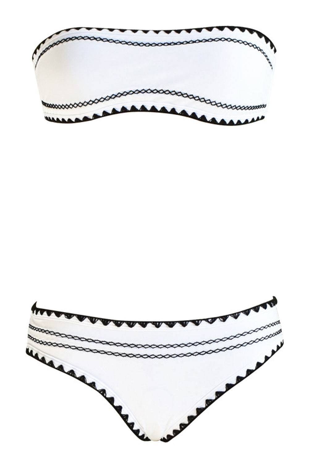 Women Off Neck Elastic Waist Trim Contrast Two Piece Swimwear