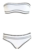 Women Off Neck Elastic Waist Trim Contrast Two Piece Swimwear