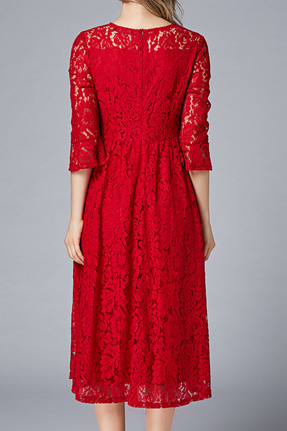 Women Round Neck Quarter Sleeve Pleated Dress