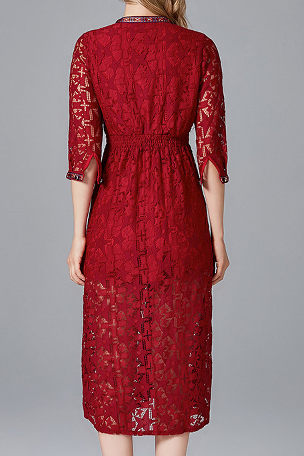 Women Floral V-Neck Lace Up Half Sleeve Fashion Dress