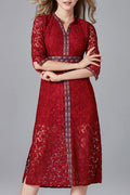 Women Floral V-Neck Lace Up Half Sleeve Fashion Dress