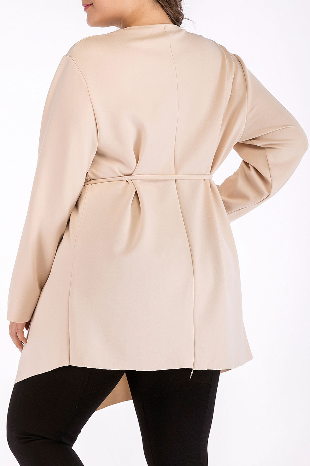 Women Plus V-Neck Long Sleeve Loose Tie Waist Shirt