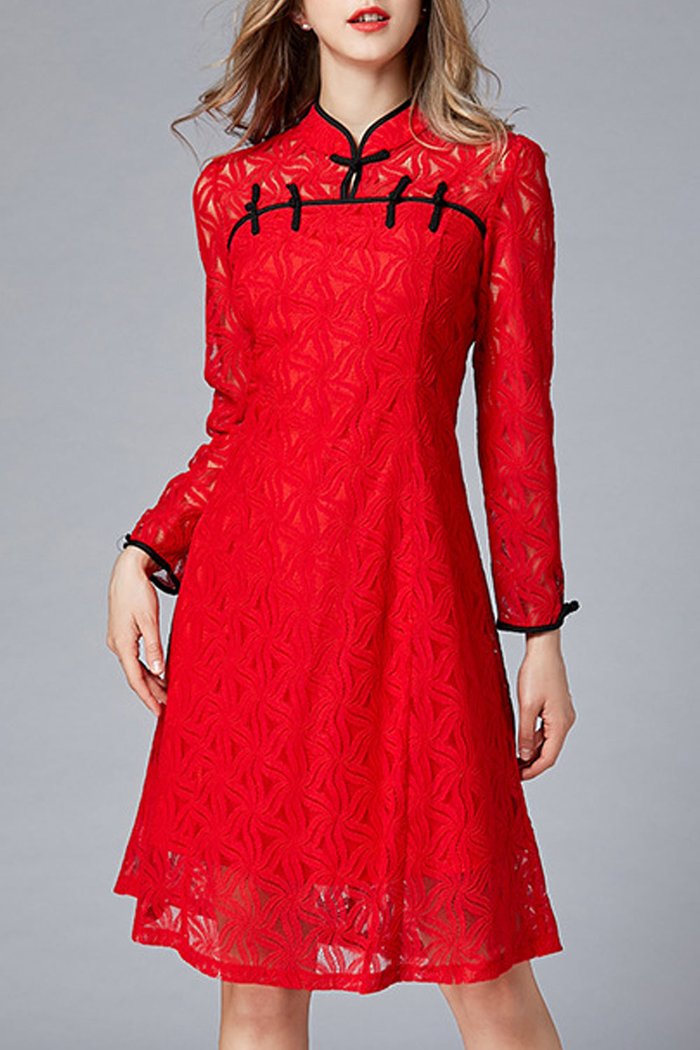Women Halter Long Sleeve Lace Up Short Dress