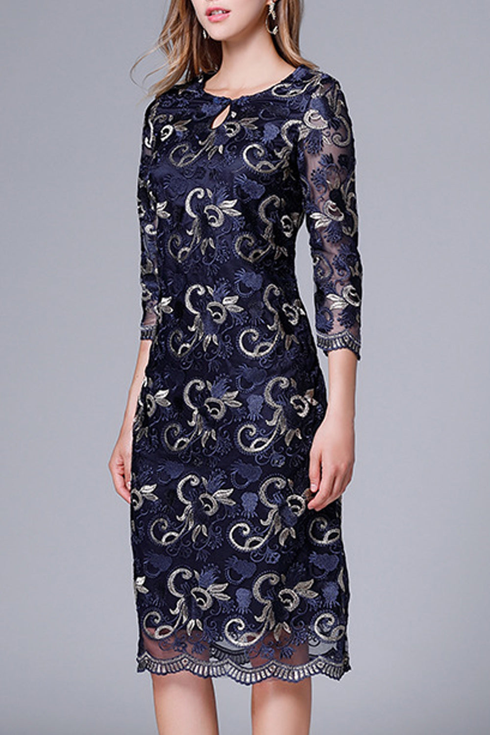 Woomen Beautiful Embroidered Short Sleeve Slim Fit Dress