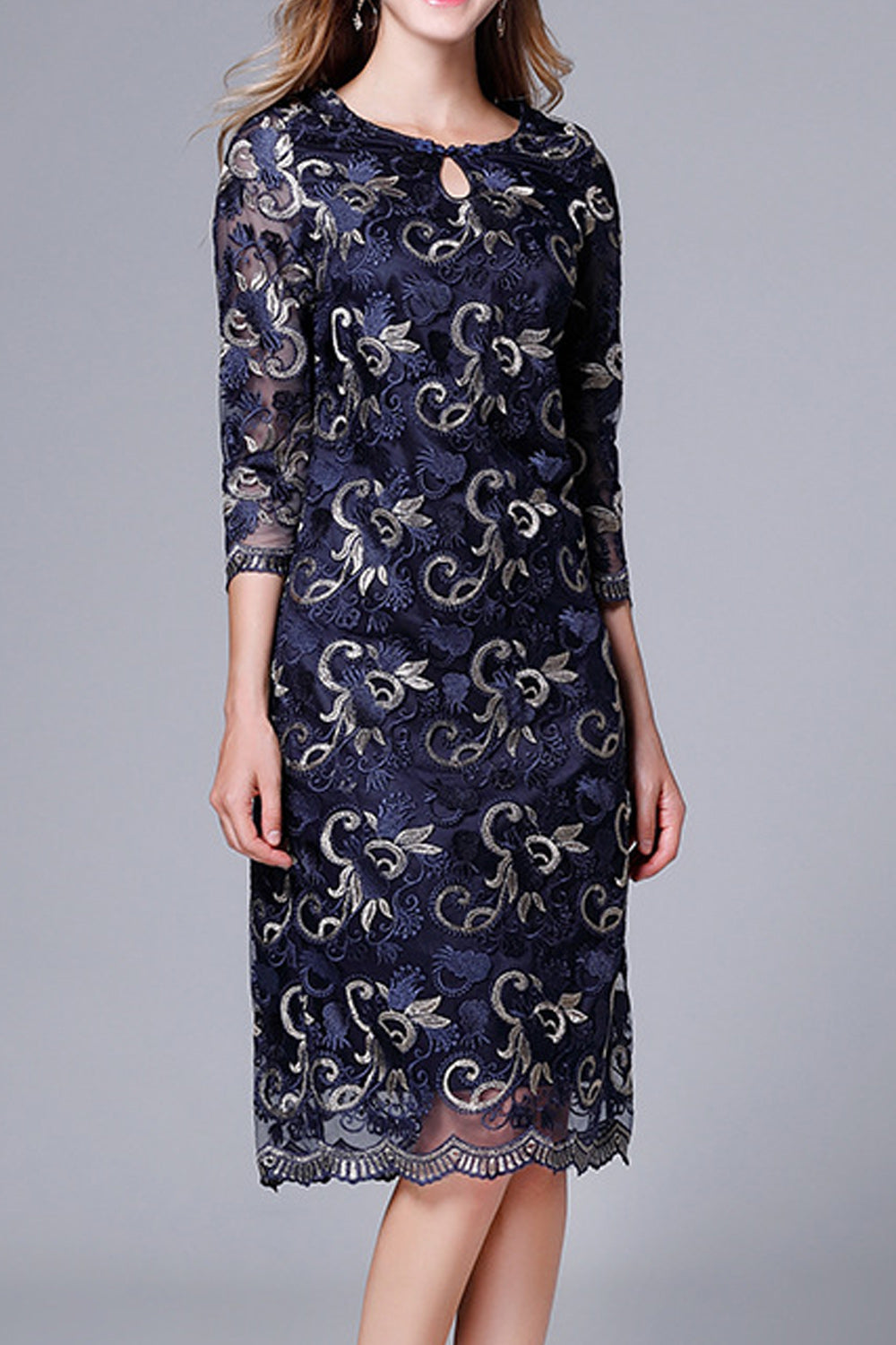 Woomen Beautiful Embroidered Short Sleeve Slim Fit Dress