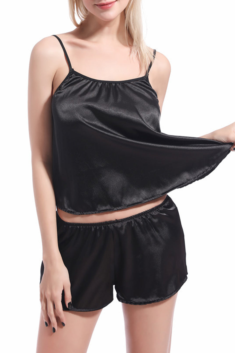 Women Shiny Unique Two Piece Soft Strap Neck Elasticated Waist Lingerie Set