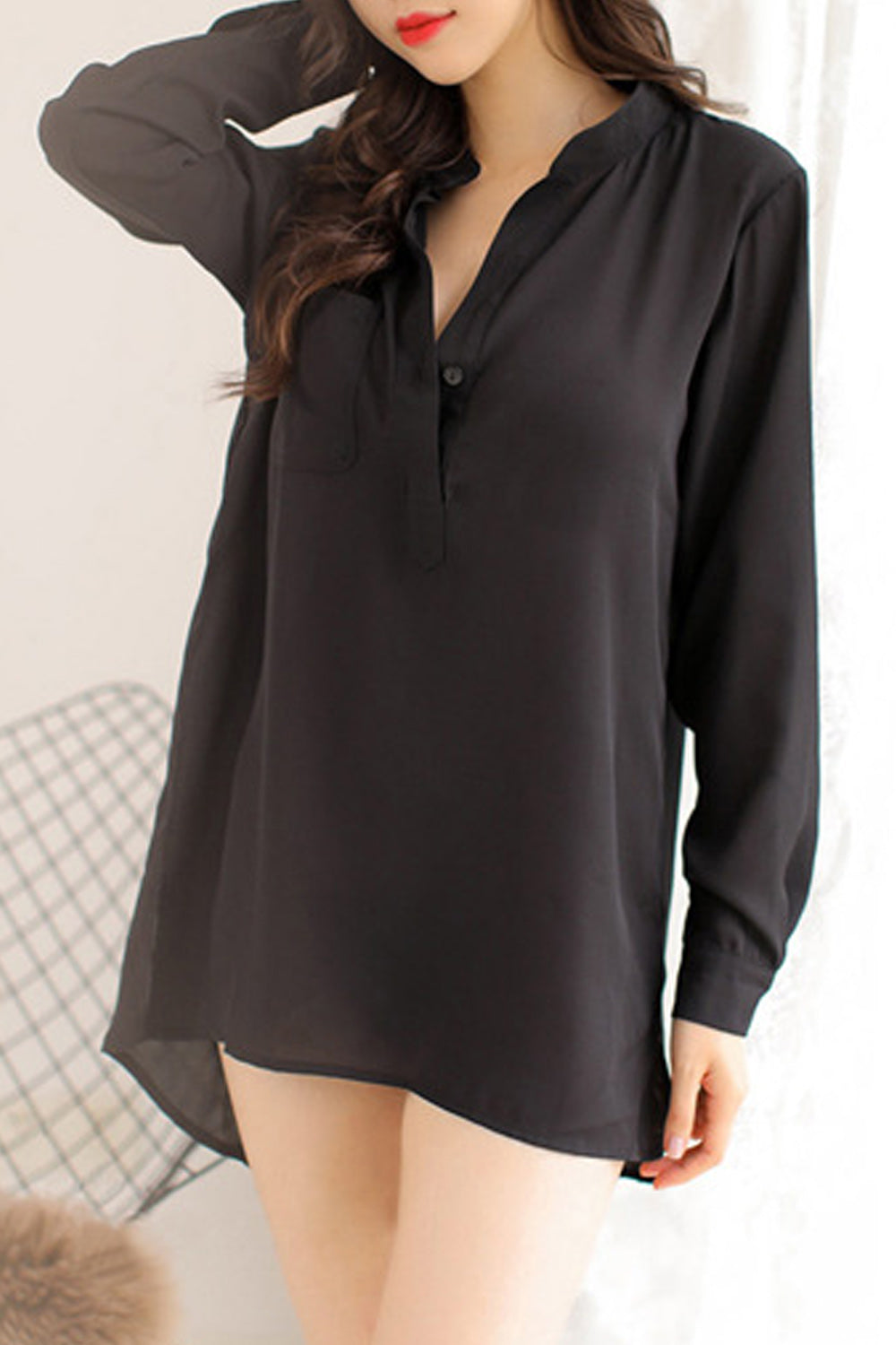 Women Collar Neck Breathable Long Sleeve Pocket Styled Lingerie