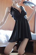 Women Silky Solid Pattern Stylish Halter Neck Lingerie