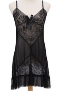 Women Ruffled Hem Ribbon Attached Adjustable Strap Neck Thin Lingerie