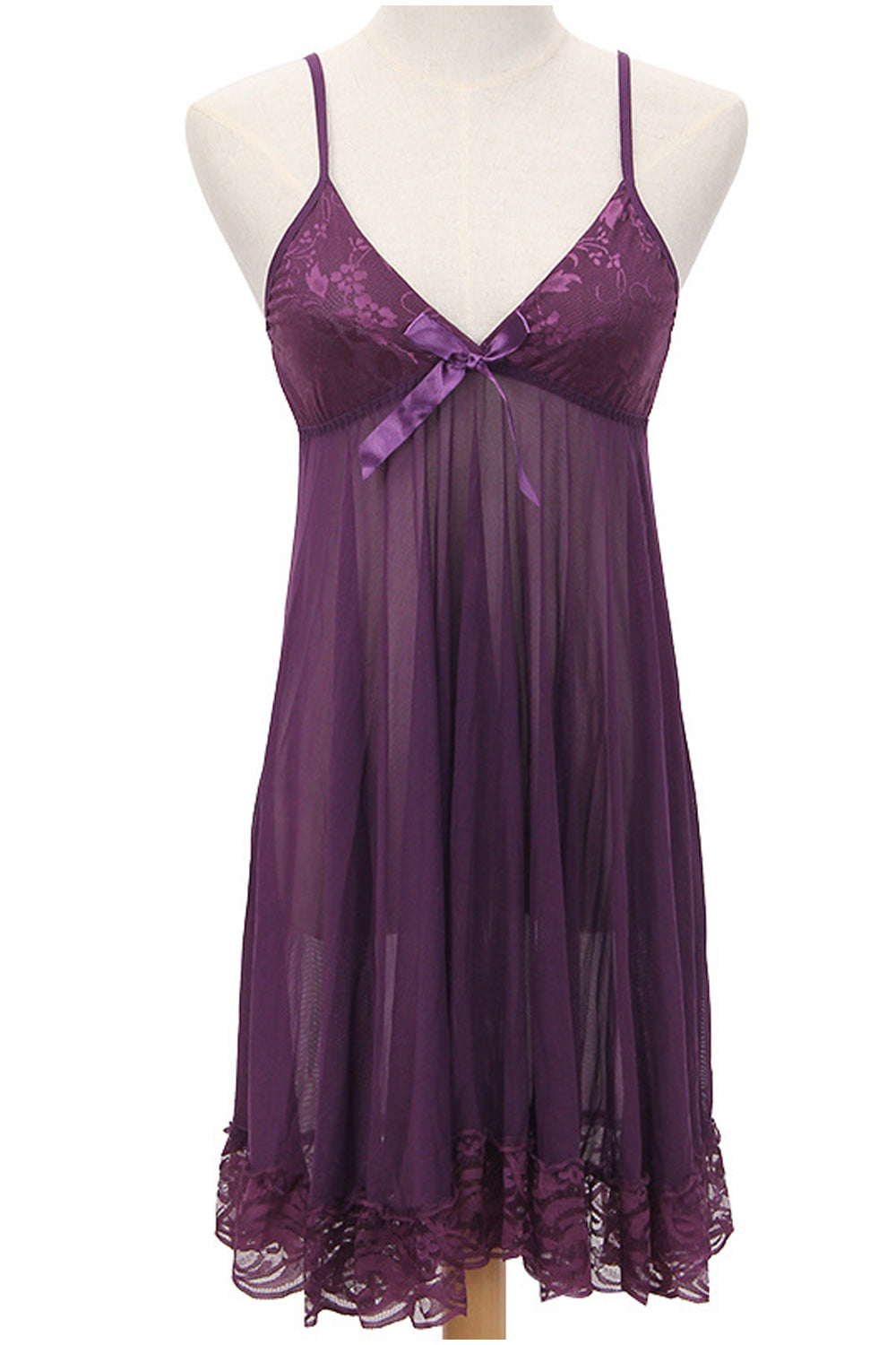 Women Solid Pattern Lace Hem Beautiful Lingerie