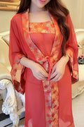 Women Beautiful Printed Style Long Sleeves Tie Waist Comfy Lingerie Set