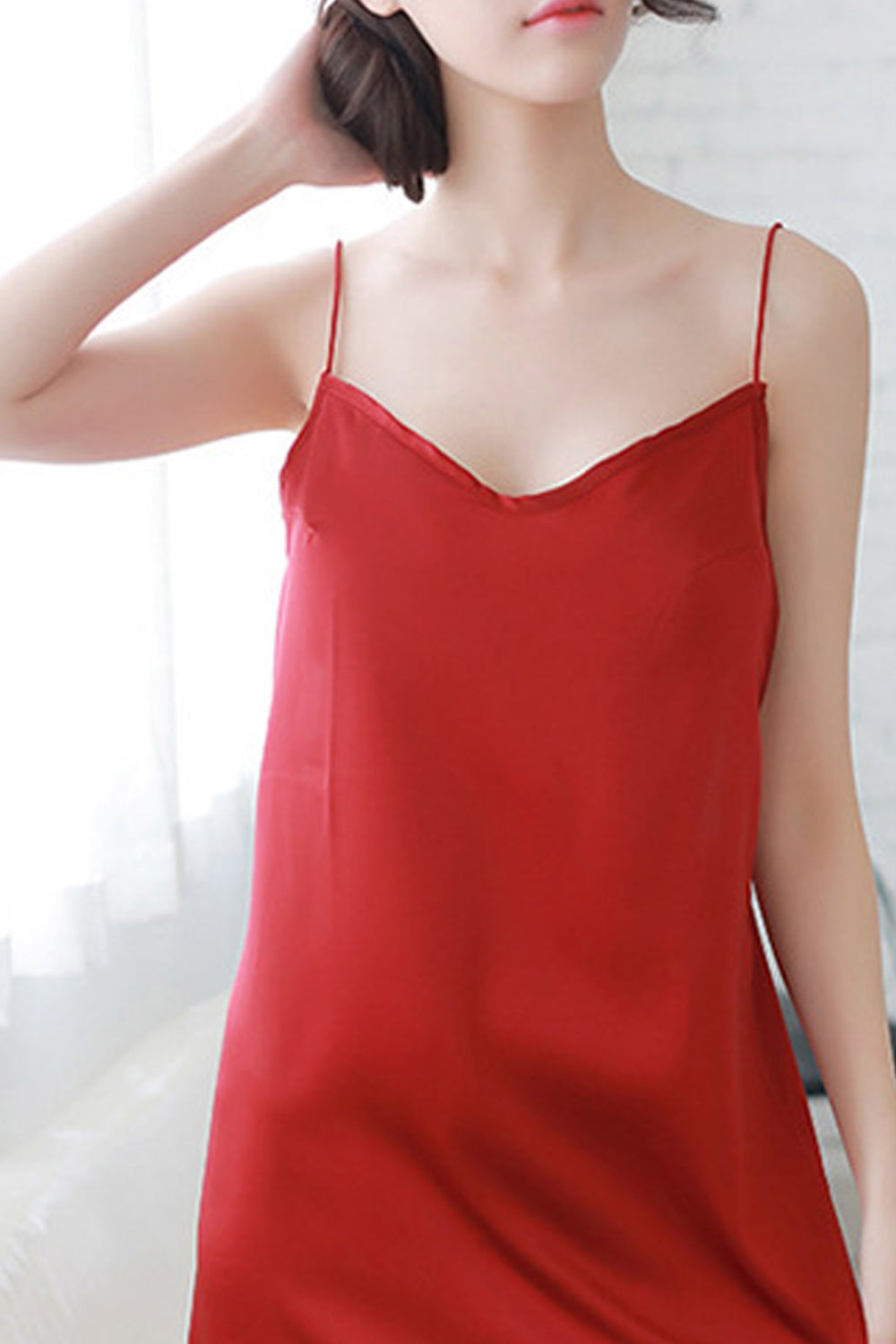 Women Thin Strap Neck Silky Solid Colored Lingerie