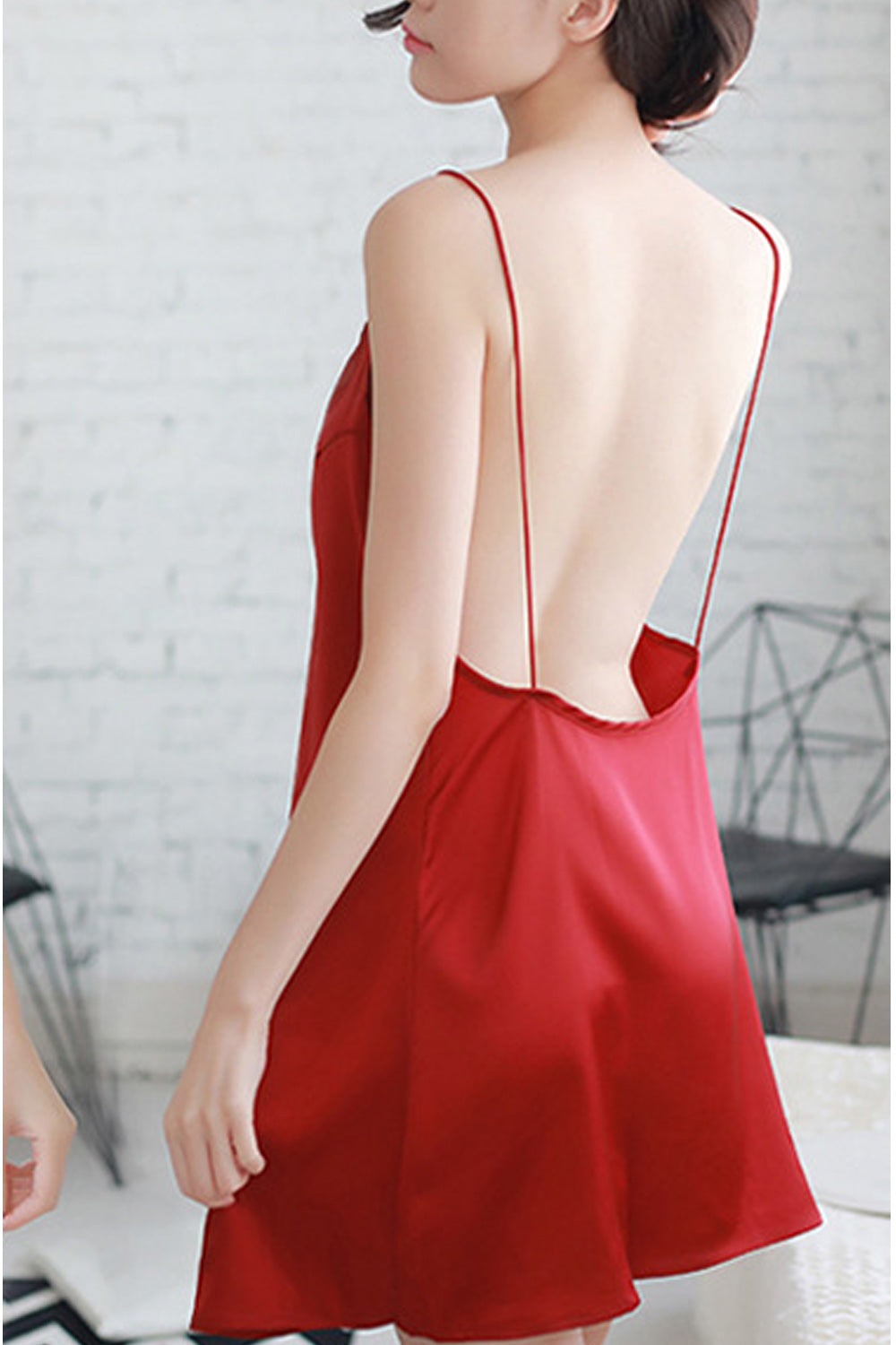Women Thin Strap Neck Silky Solid Colored Lingerie