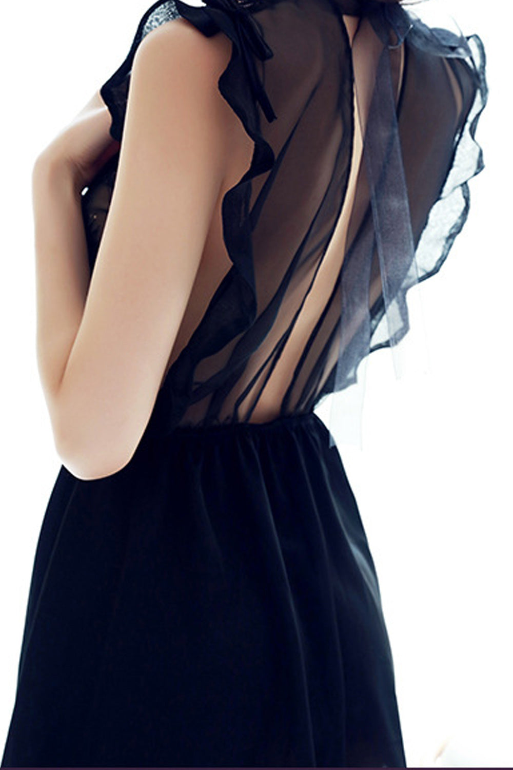 Women Flying Shoulder Comfortable Solid Pattern Elegant Ruffled Hem Lingerie