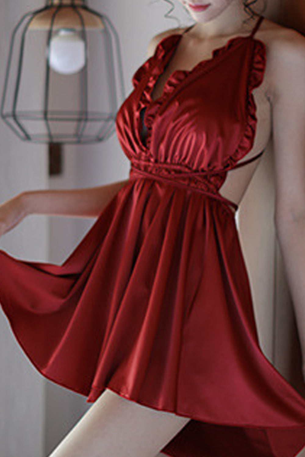 Women Solid Colored Silk Mid Length Lingerie
