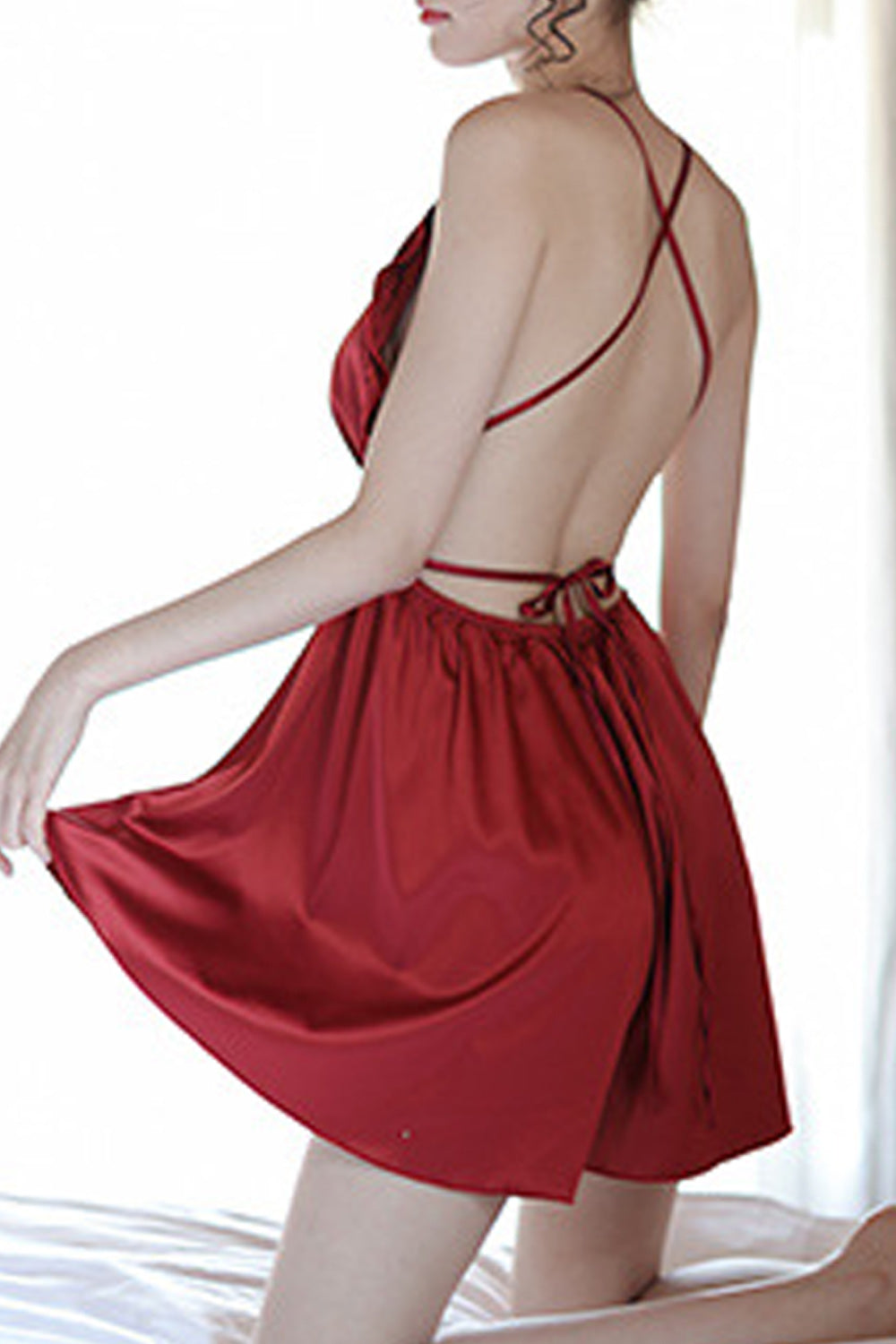 Women Solid Colored Silk Mid Length Lingerie
