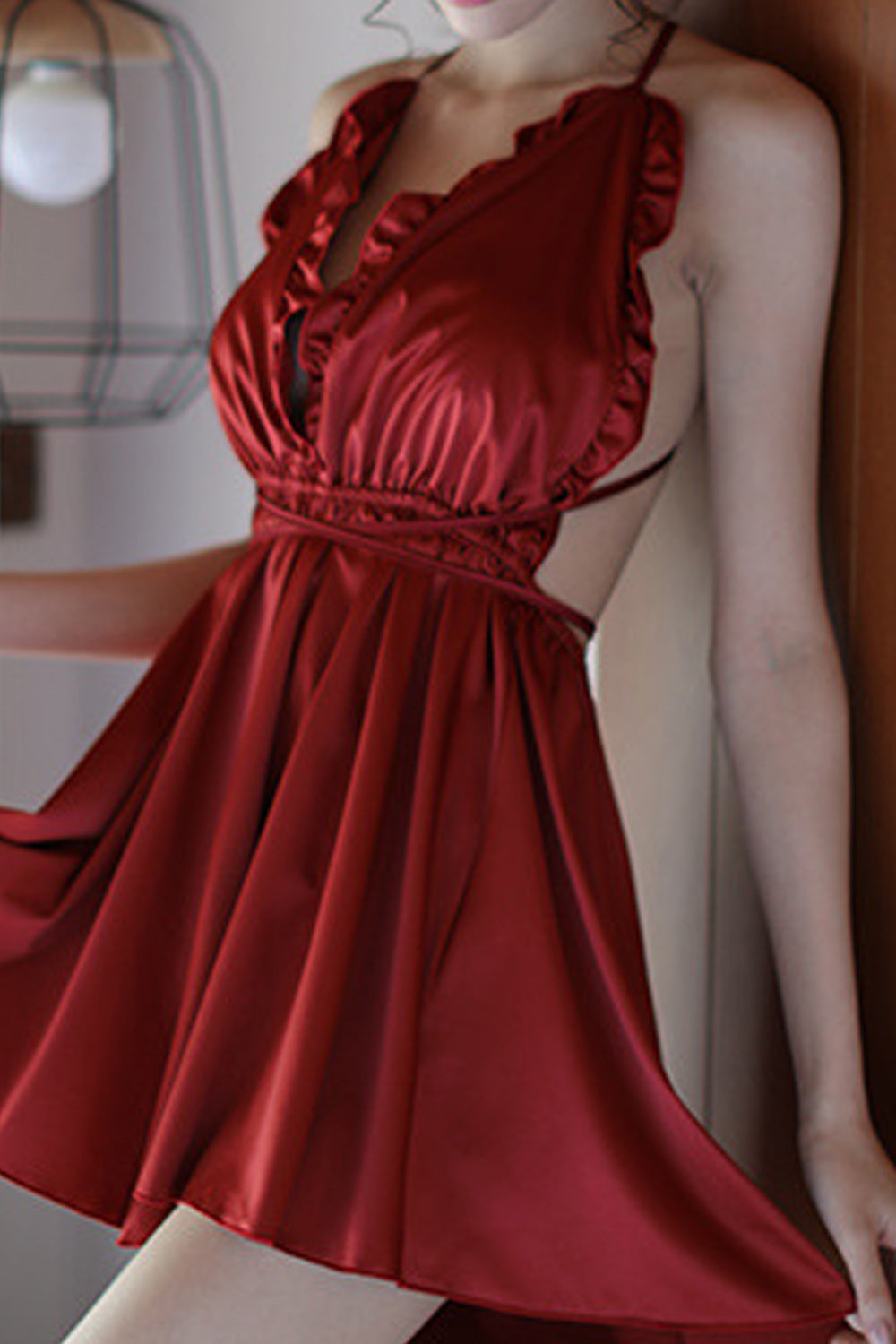 Women Solid Colored Silk Mid Length Lingerie