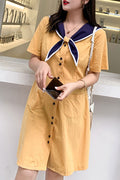 Women Plus Button Down Tie Neck Short Sleeve Dress