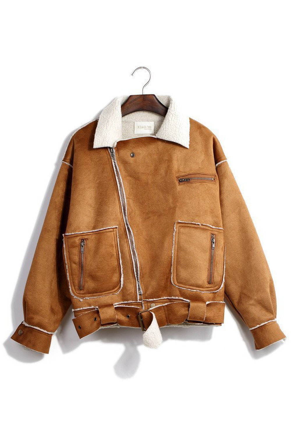 Women Winter Thick Solid Colored Long Sleeve Elegant Windproof Oblique Zipper PU Leather Jacket
