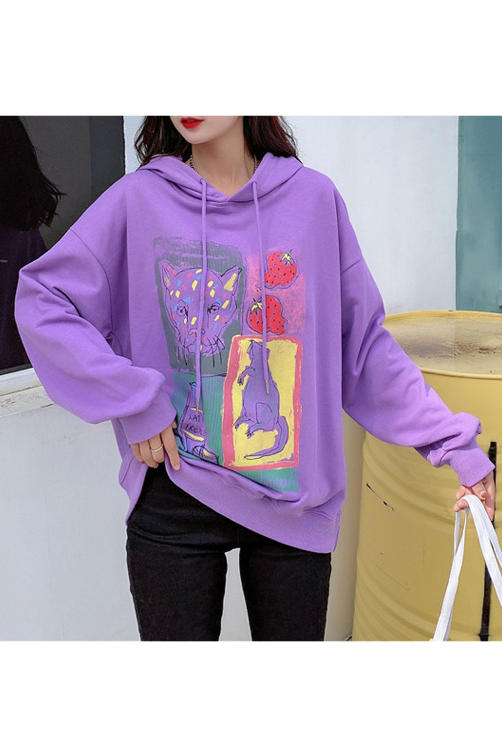 Women Loose Style Breathable Long Sleeve Printed Pattern Comfy Hoodie
