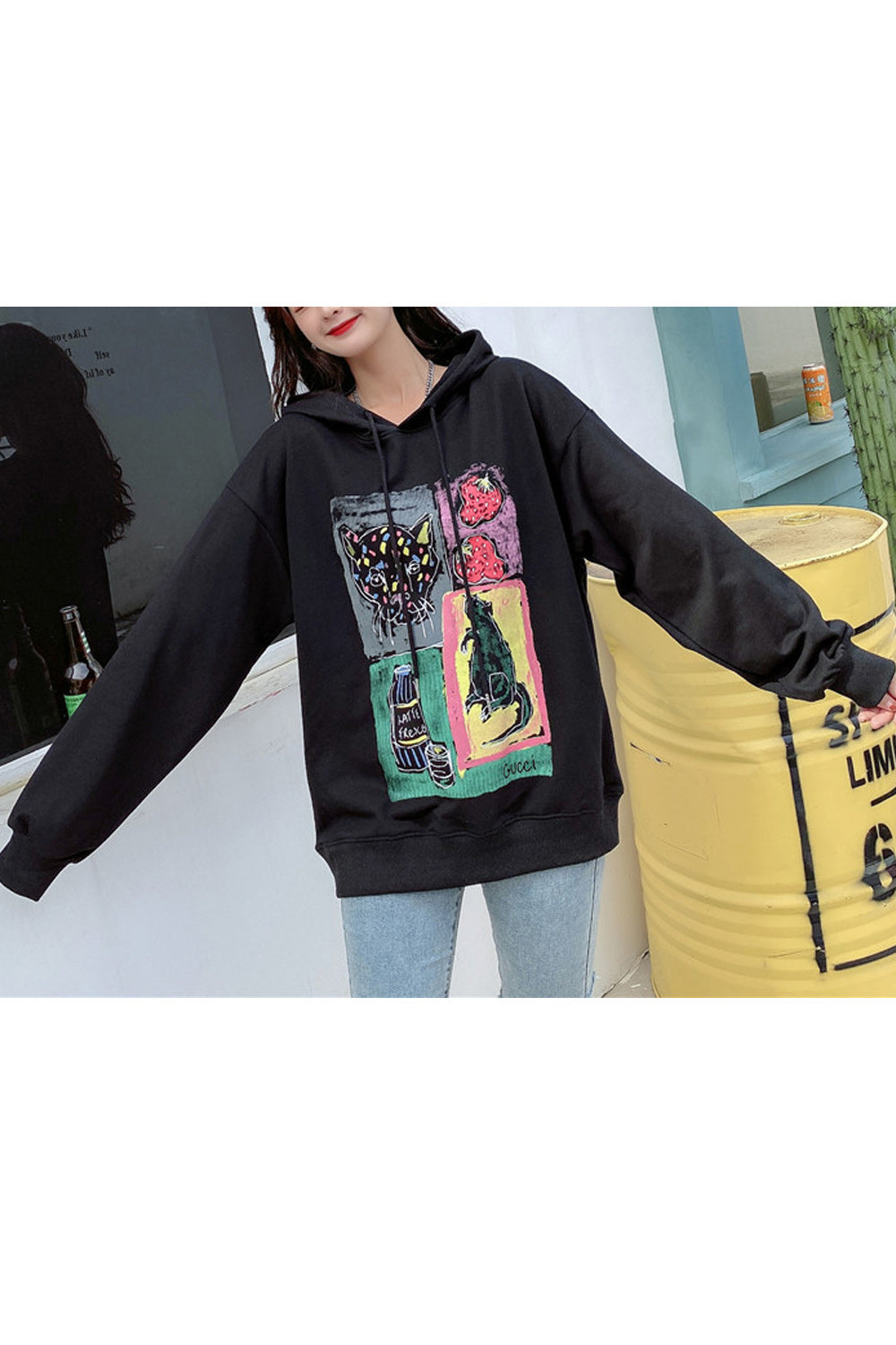 Women Loose Style Breathable Long Sleeve Printed Pattern Comfy Hoodie