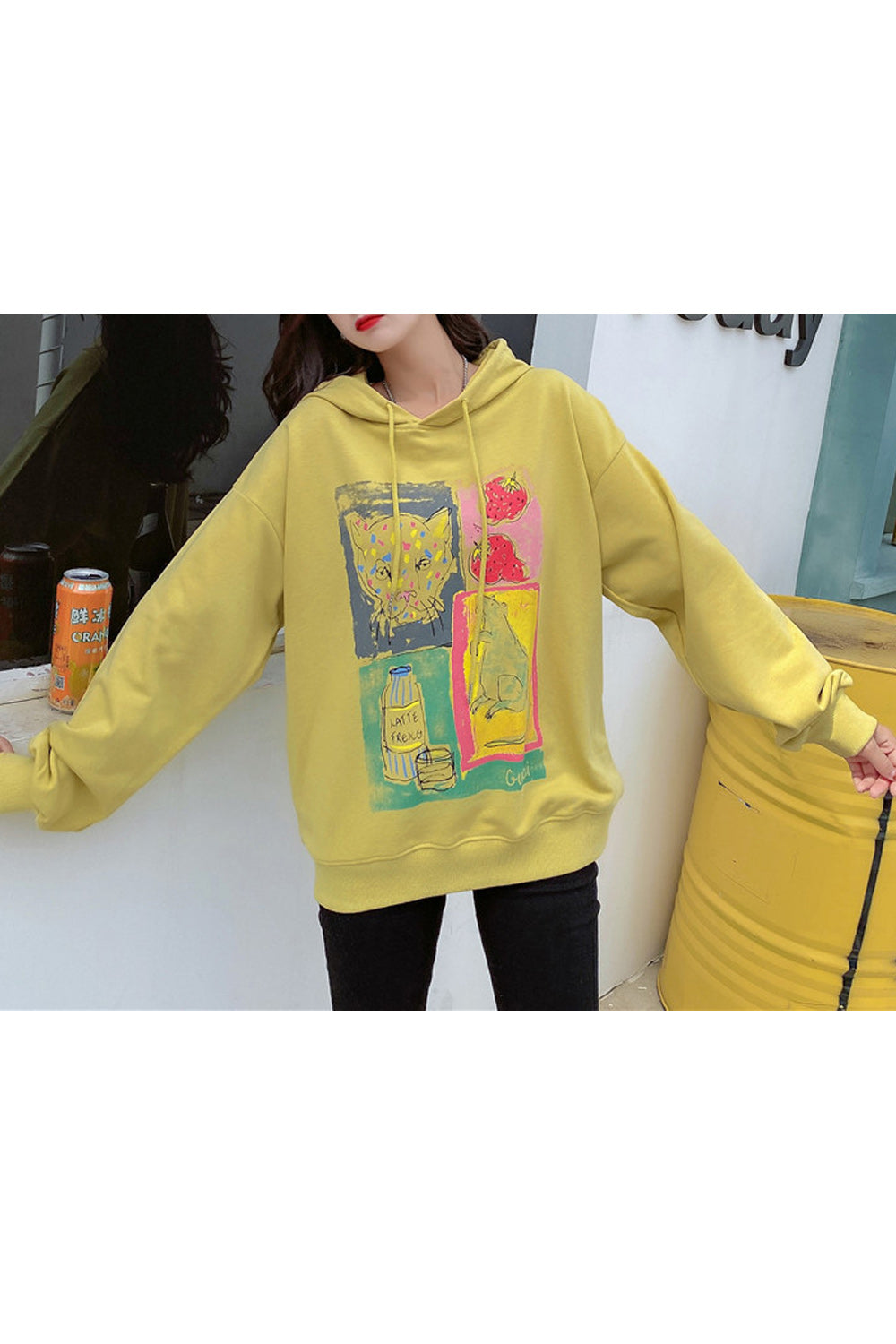 Women Loose Style Breathable Long Sleeve Printed Pattern Comfy Hoodie