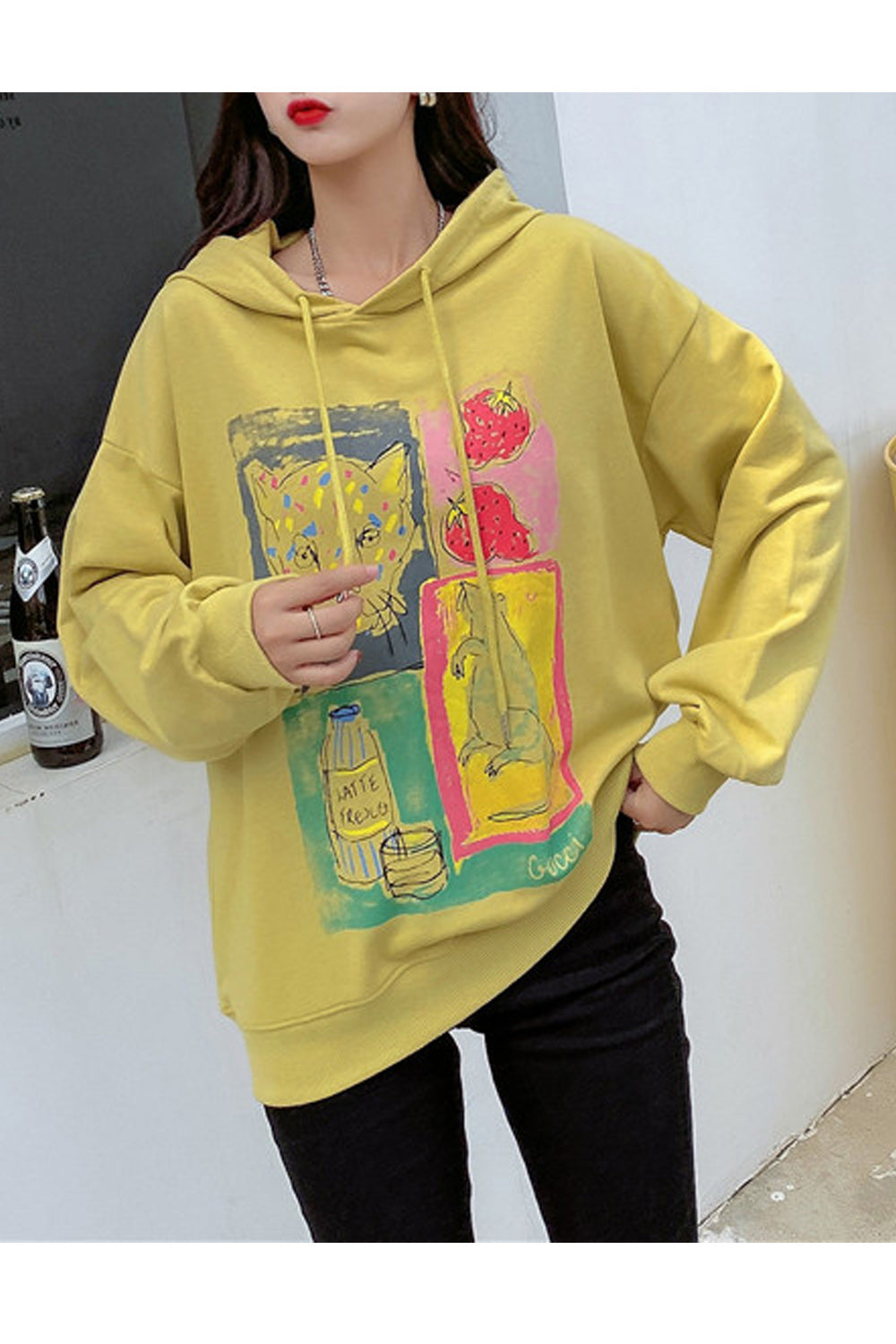 Women Loose Style Breathable Long Sleeve Printed Pattern Comfy Hoodie