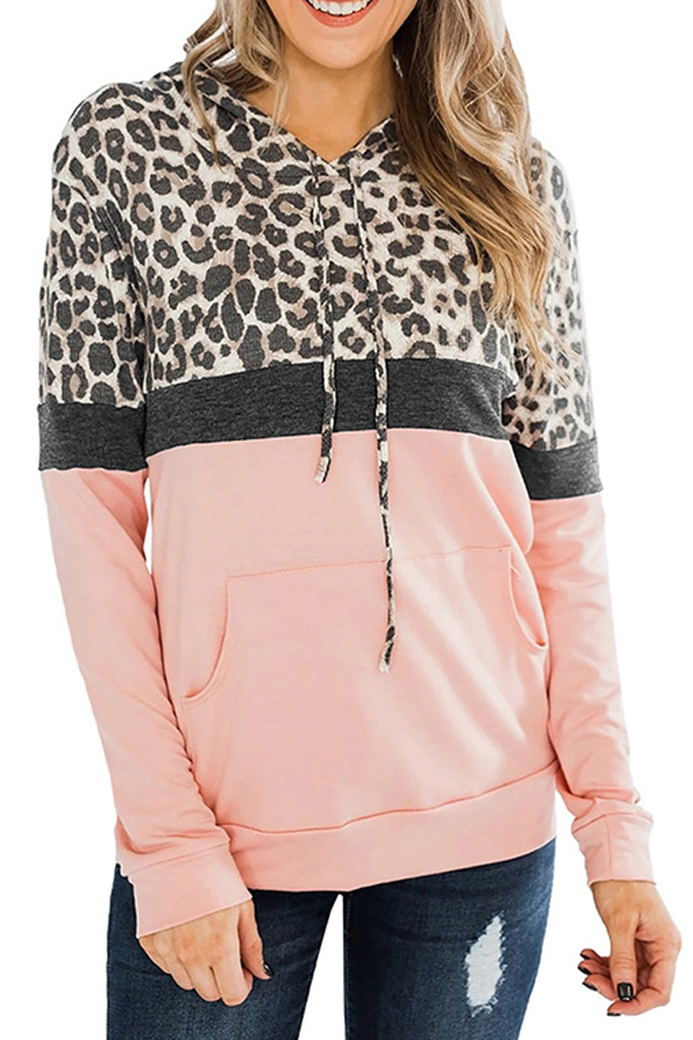 Women Leopard Pattern Breathable Long Sleeve Elegant Styled Hoodie