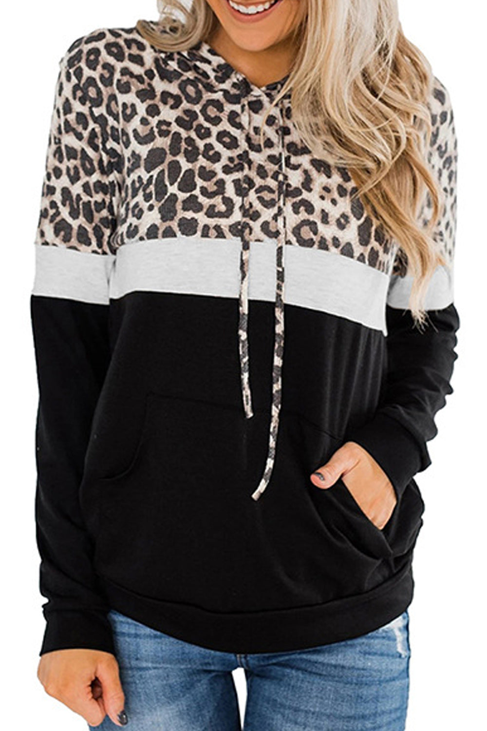 Women Leopard Pattern Breathable Long Sleeve Elegant Styled Hoodie