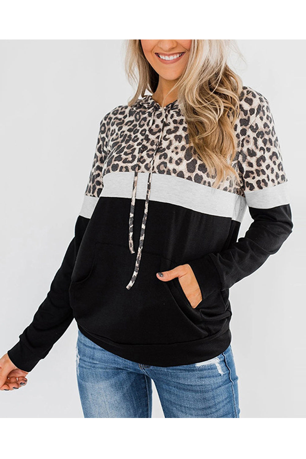 Women Leopard Pattern Breathable Long Sleeve Elegant Styled Hoodie