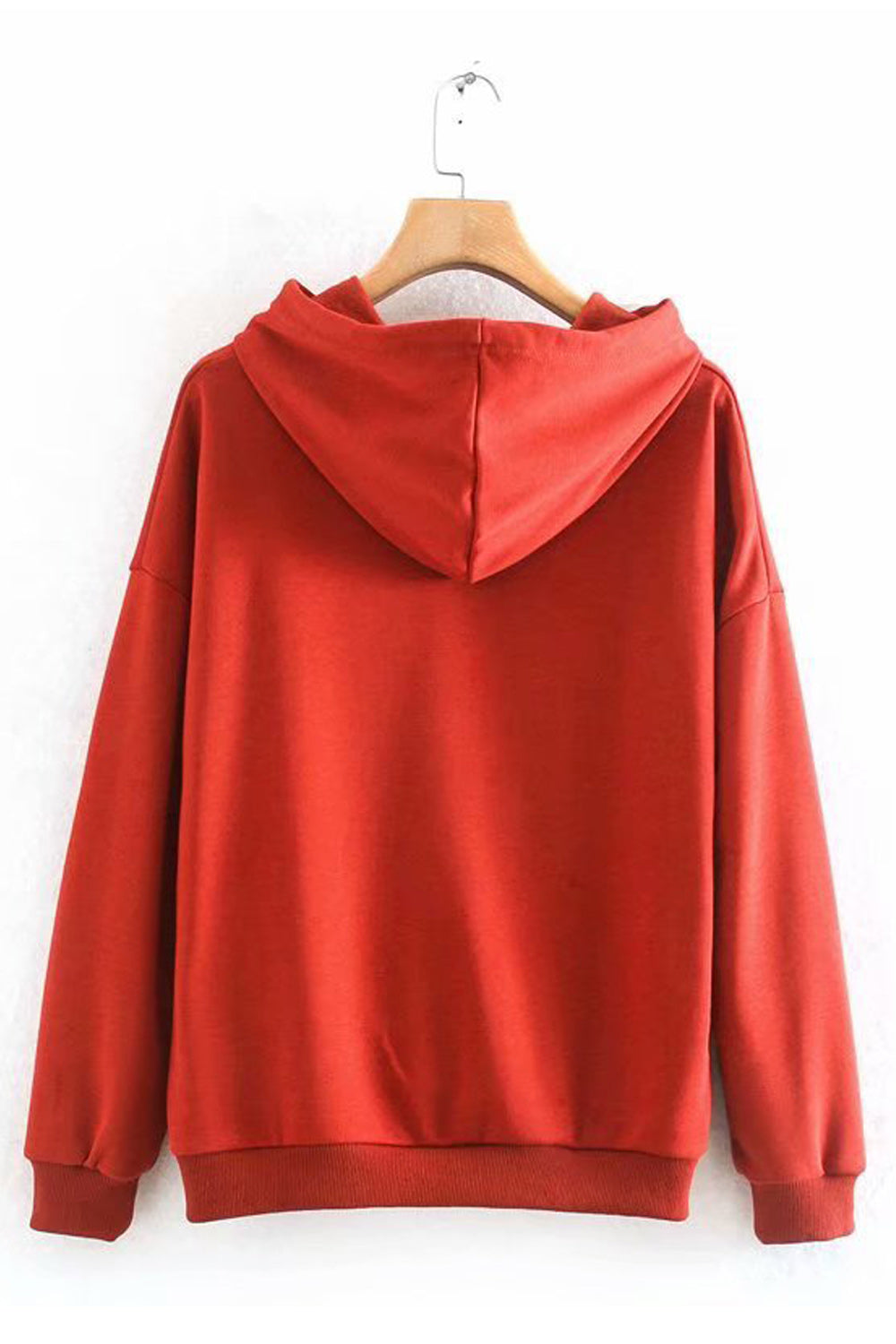 Women Letter Printed Attached Hood Loose Fit Warm Hoodie