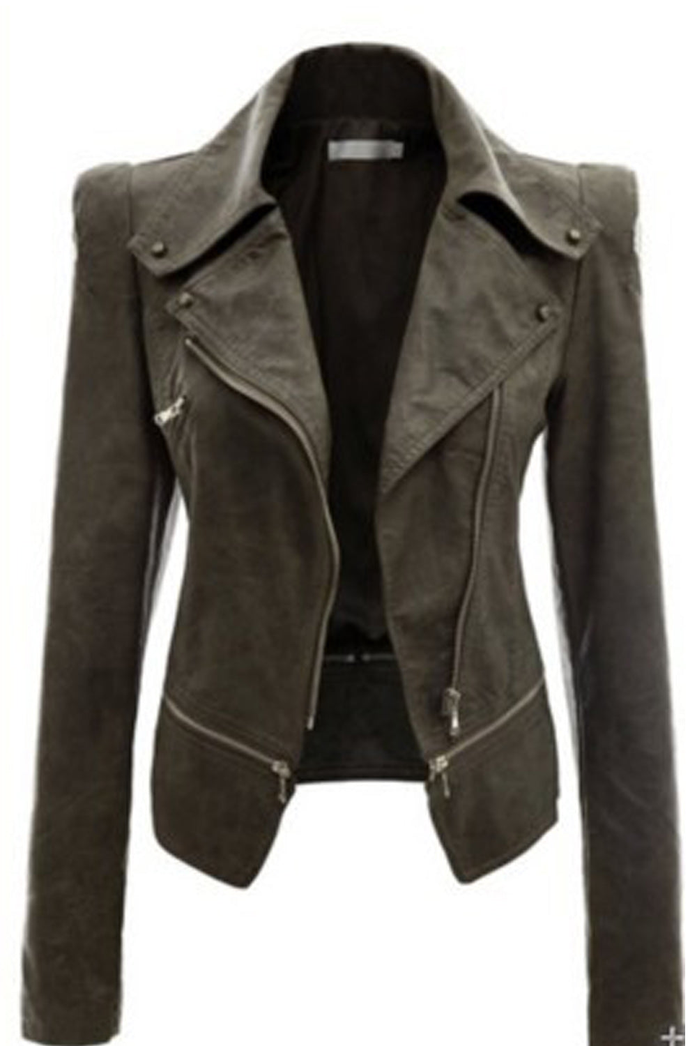 Women Elegant Solid Pattern Comfortable Long Sleeve Leather Jacket