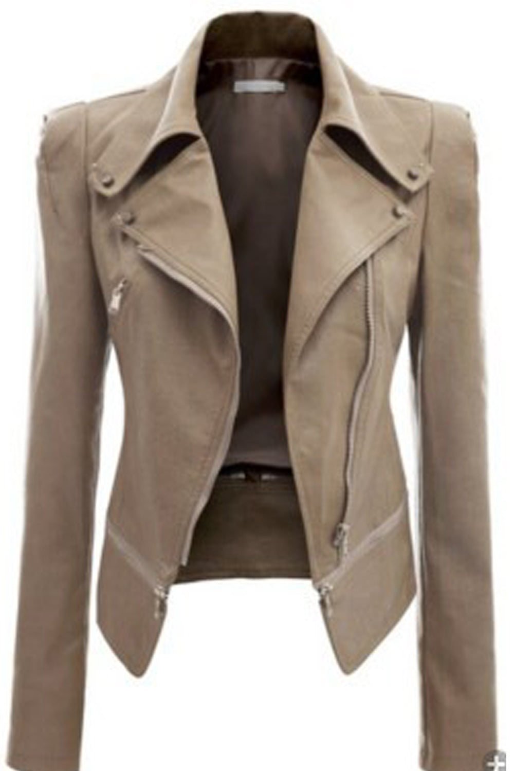 Women Elegant Solid Pattern Comfortable Long Sleeve Leather Jacket