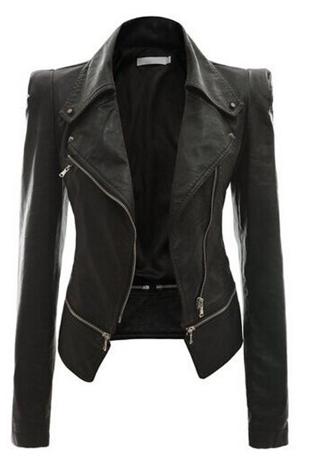 Women Elegant Solid Pattern Comfortable Long Sleeve Leather Jacket