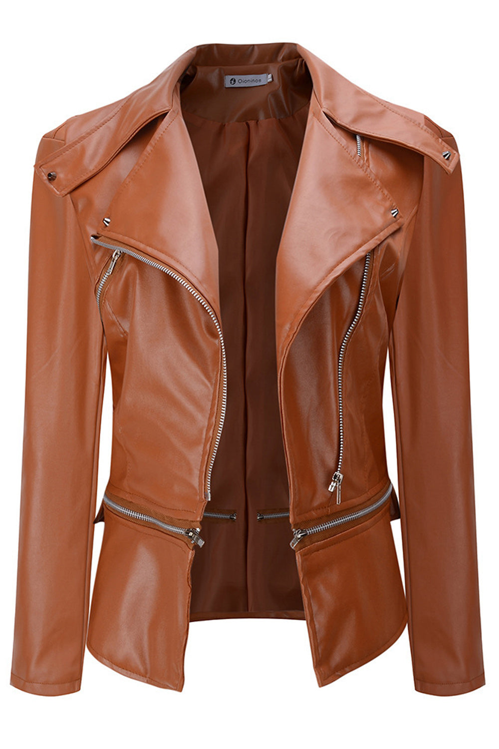 Women Elegant Solid Pattern Comfortable Long Sleeve Leather Jacket