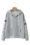 Women Butterfly Print Hat Neck Pouch Pocket Loose Hoodie