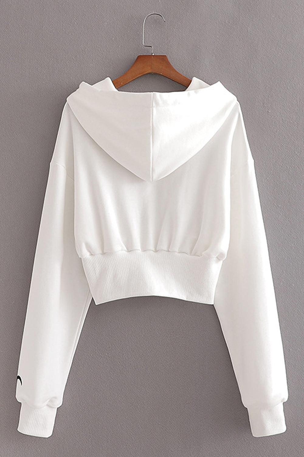 Women Solid Colored Long Sleeve Ribbed Cuff Draw String Hoodie