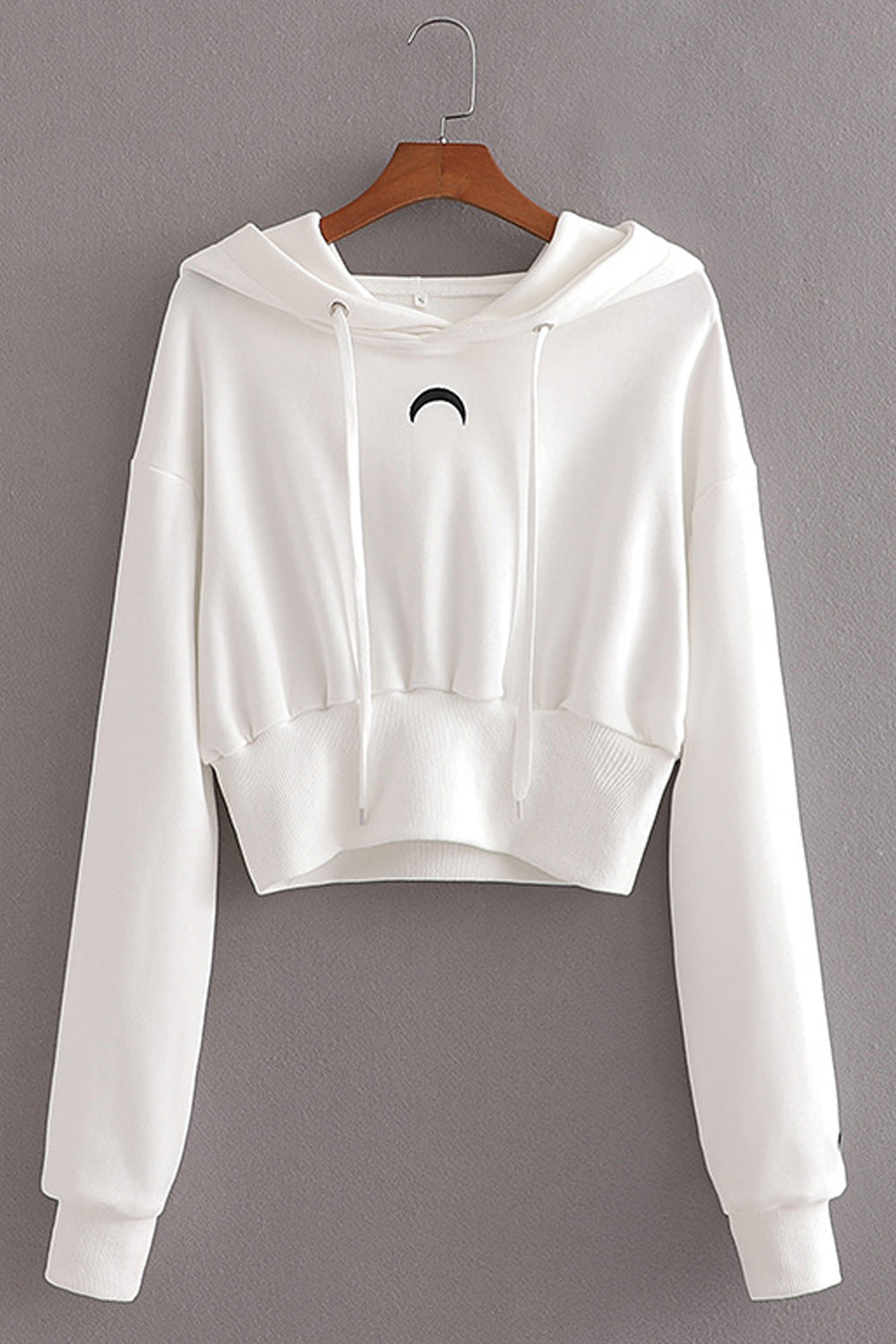 Women Solid Colored Long Sleeve Ribbed Cuff Draw String Hoodie