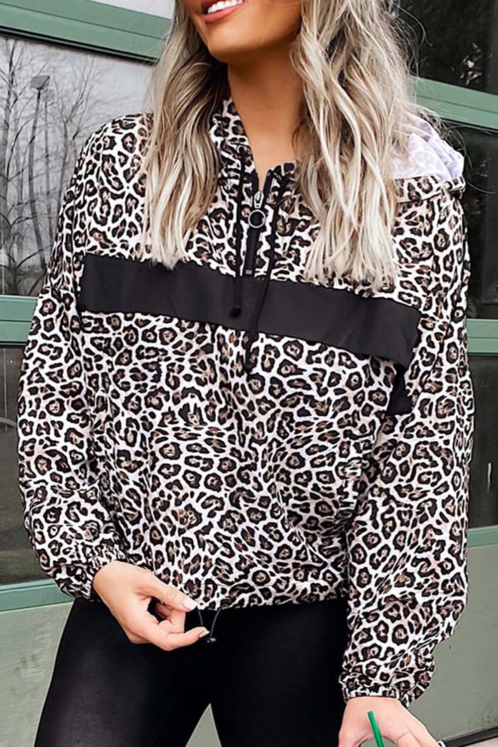 Women Stylish Leopard Printed Loose Style Long Sleeve Charming Hoodie