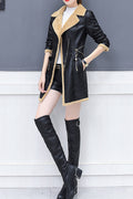 Women Beautiful Long Sleeve Zipper Pocket Styled Stand Up Collar Neck Winter Leather Jacket