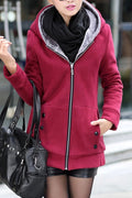 Women Zipper Closure Long Sleeve Solid Colored Warm Cardigan