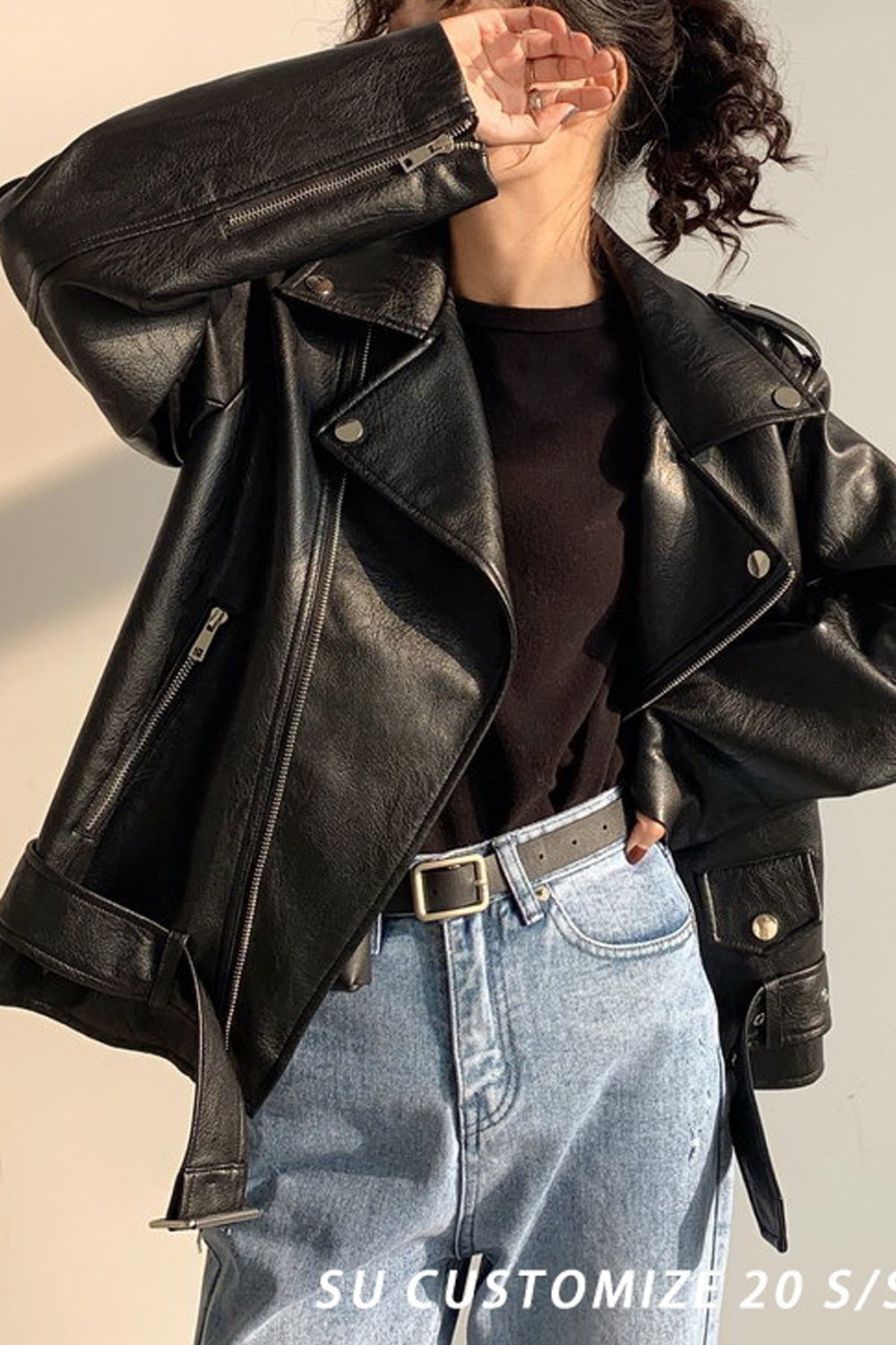 Women Long Sleeve Loose Style Fashionable Warm Soft Leather Jacket
