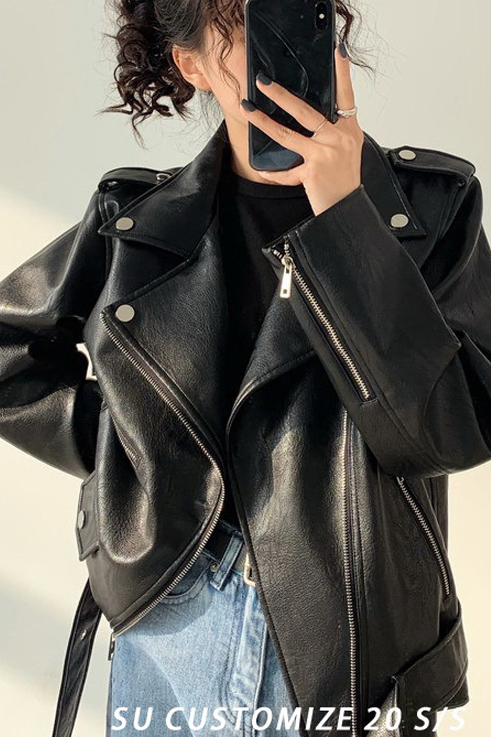 Women Long Sleeve Loose Style Fashionable Warm Soft Leather Jacket