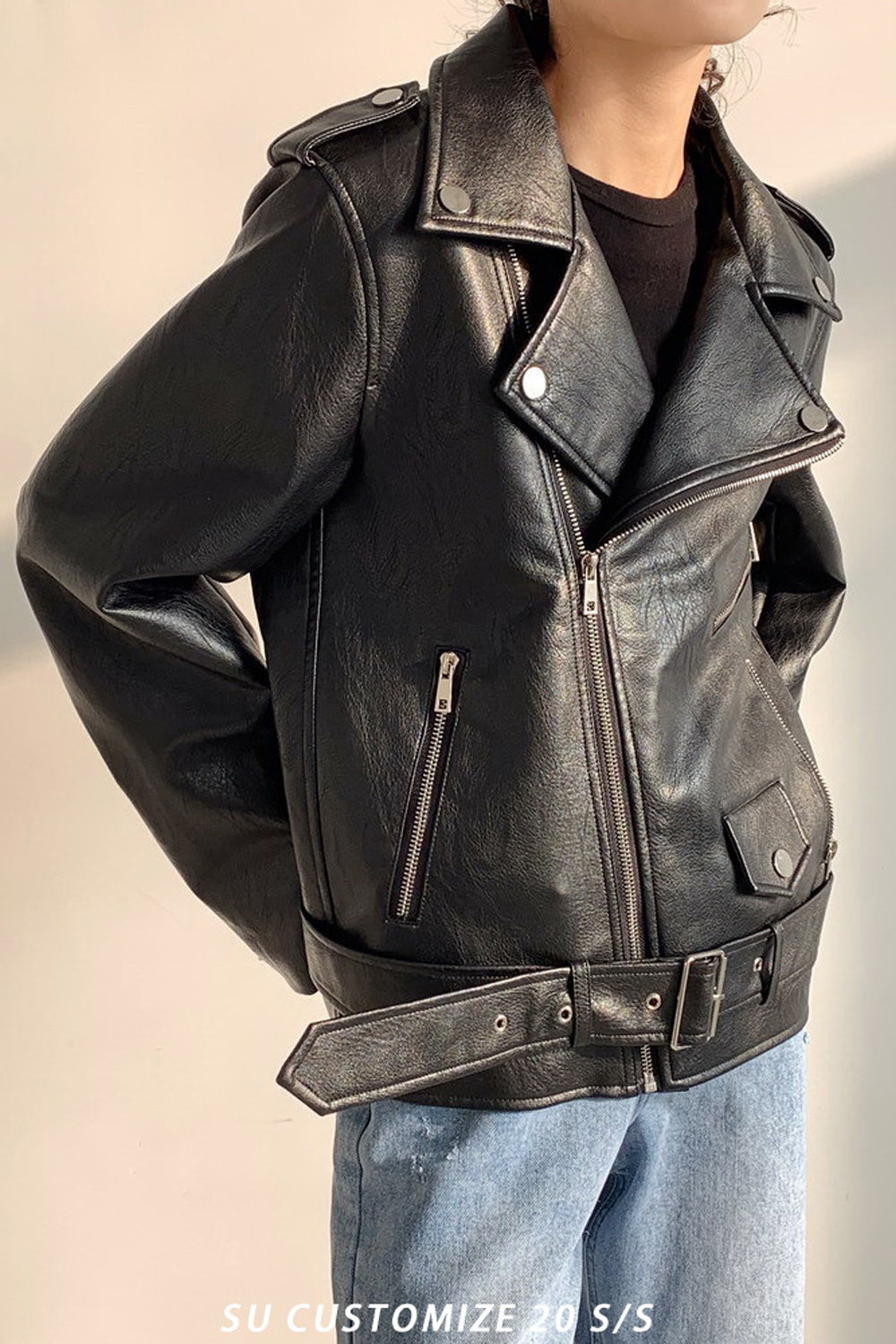 Women Long Sleeve Loose Style Fashionable Warm Soft Leather Jacket