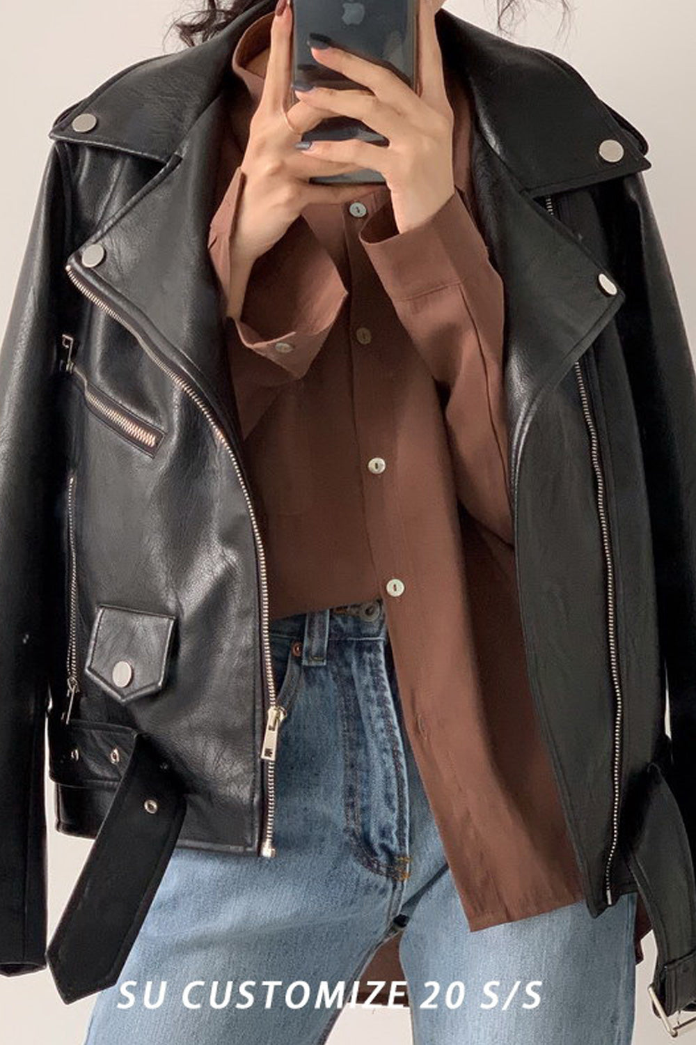 Women Long Sleeve Loose Style Fashionable Warm Soft Leather Jacket