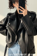 Women Long Sleeve Loose Style Fashionable Warm Soft Leather Jacket